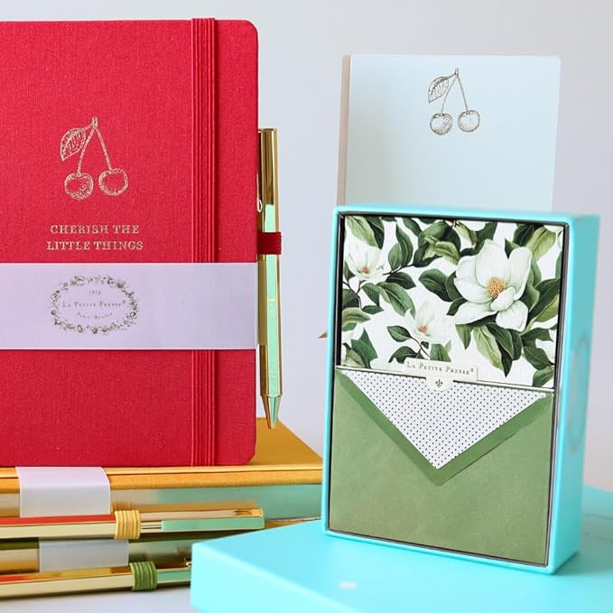 Magnolia Designer Cards by Graphique Luxe Collection, Silver Foil Embossed Stationary Boxed Set, 10 Blank Cards with 11 Envelopes, All Occasion Greetings, 5.25" x 3.8"