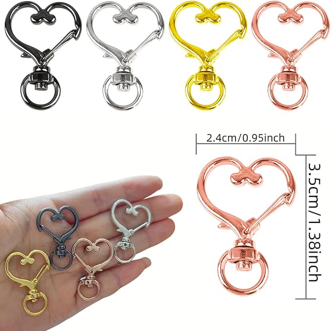 50Pcs Heart-Shaped Swivel Snap Hooks, Metal Spring Snap Keychains Heart Clips Trigger Keychain Hook Lobster Clasps Bulk for Lanyard Hanging Jewelry Making Charms DIY Crafts Supplies (Rose Gold)