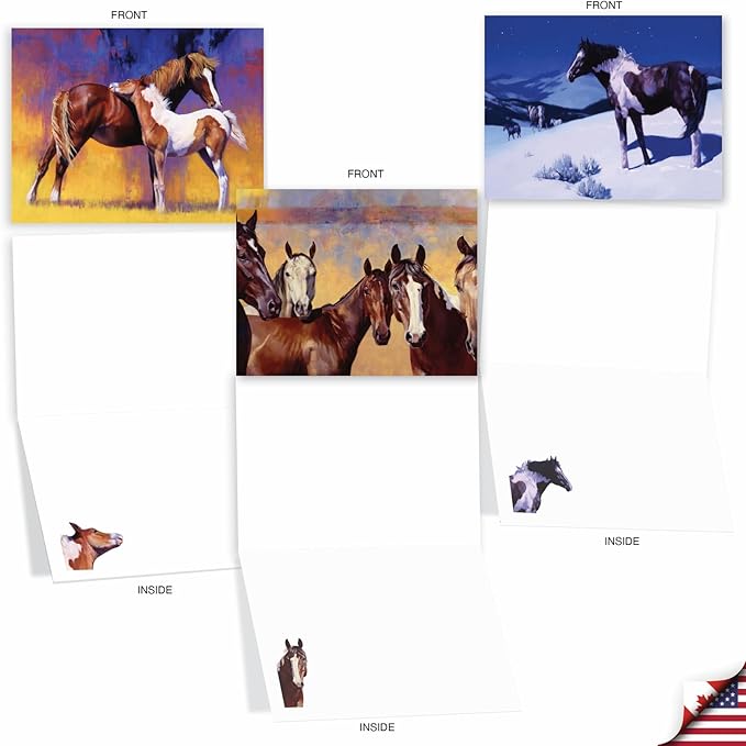 The Best Card Company - 20 Blank Note Cards with Envelopes (4 x 5.12 Inch) - All Occasion Animal Card Assortment (10 Designs, 2 Each) - Wild Horses AM2824OCB-B2x10