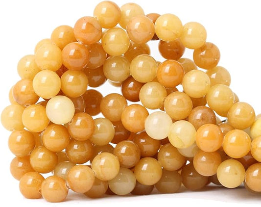 35PCS 10mm Natural Yellow Jade Multi-Color Gemstone Round Loose Beads for Jewelry Making DIY Handmade Materials 1 Strand 15"