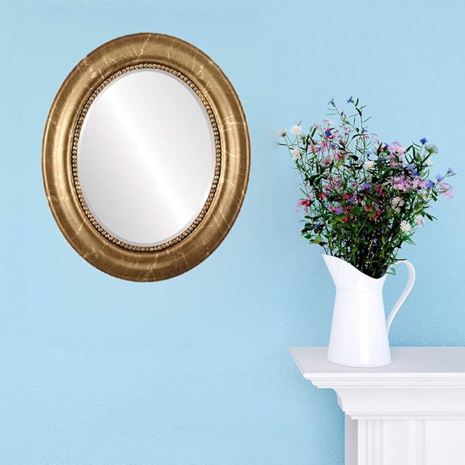 OVALCREST Oval Beveled Wall Mirror for Home Decor - Heritage Style - Champagne Gold - 17x21 Outside Dimensions