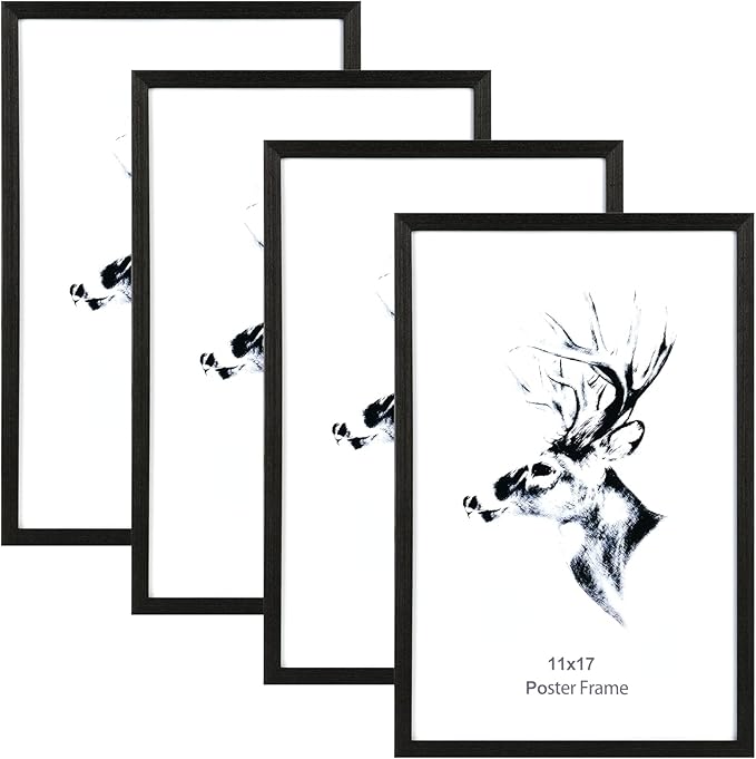 Yaetm Black 11x17 Picture Frames Set of 4, Solid Wood Poster Frame11x17, Wall Gallery 11 x 17 Black Wood Frames for Wall Mounting (4 pack, Black)