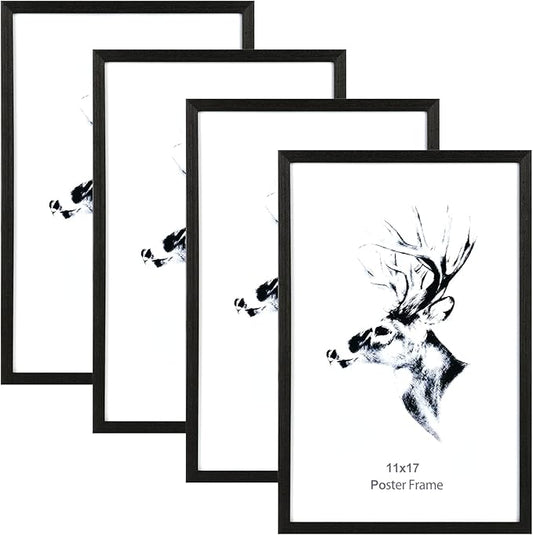 Yaetm Black 11x17 Picture Frames Set of 4, Solid Wood Poster Frame11x17, Wall Gallery 11 x 17 Black Wood Frames for Wall Mounting (4 pack, Black)