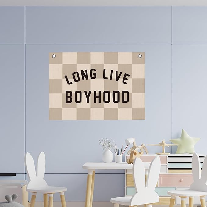 Checkered Long Live Boyhood Boys Room Playroom Wall Decor Vintage Sports Decor for Nursery Playroom Kids Bedroom Dorm Toddler Decorations 22x28 Inch