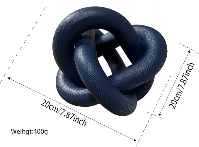 Wood Knot Chain Link Decor - 3 Link Boho Wooden Hand Carved Decorative Wooden Links Knots for Coffee Table Entryway Modern Farmhouse Shelf Decoration (Navy Blue)