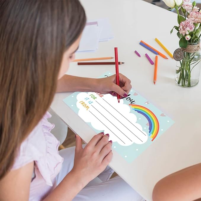 Andaz Press Kids Fill in the Blank Thank You Cards 20 Cards Including Envelopes Rainbows and Clouds Gender Neutral Note Cards For Boys Girls Birthday Thank You Notes for Friends Family Party Guests