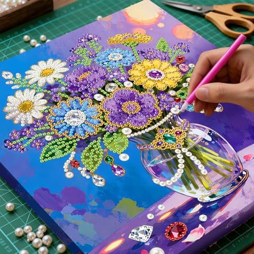 LQCrafK DIY Pearl Art Painting Handcraft Kit for Adults Beginners, Healing Stress-Relieving Home Wall Creative Design Decoration, Framed Painting with Tools-Bouquet - Image 4