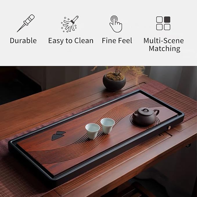 Bamboo Tea Tray Home Office Japanese Tea Set Tea Serving Tray 26x10x1.25in Vintage Chinese Kungfu Tea Tray Gongfu Water Storage Table