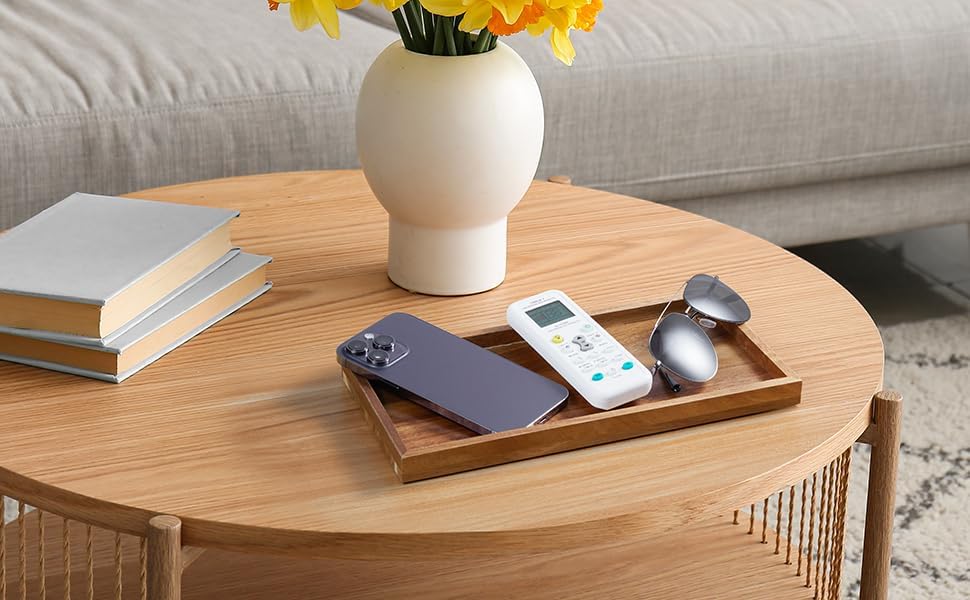ALELION 11.7" Bathroom Vanity Tray for Counter - Acacia Wood Decorative Tray for Toilet Tank Makeup Perfume Jewelry Catchall Coffee Table - Wooden Kitchen Countertop Organizer for Soap Dispenser - Image 4
