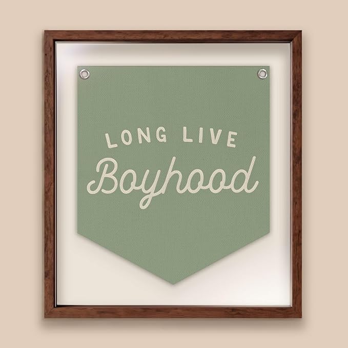 Lacama Sage Green Room Decor, Long Live Boyhood Linen Banner,Vintage Boy Bedroom Wall Hanging Banner Pennant Flag Decor for Nursery Playroom Toddler Nursery Decor Kids Room,12.4x14 in