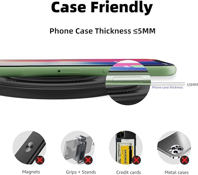Wireless Charger for iPhone 17 16 15 14 13 12 Air Pro Plus Max/11/X/8 Series, 15W Max Wireless Fast Charging Pad for Samsung Galaxy S24/S23/S22/S21/S20/Note 10/Note 9/Note 8/LG/Google Pixel(Black)