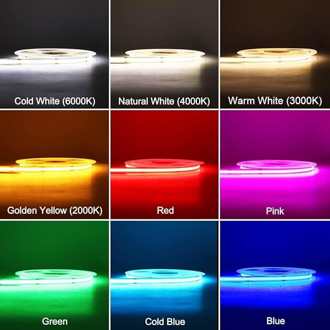 24V Red COB LED Strip Light, 480LEDs/m 16.4FT 5M CRI>90, 8mm Flexible Cuttable Super Bright Red LED Tape for Bedroom House Party Decoration Lighting (DC24V, Without Power Supply)