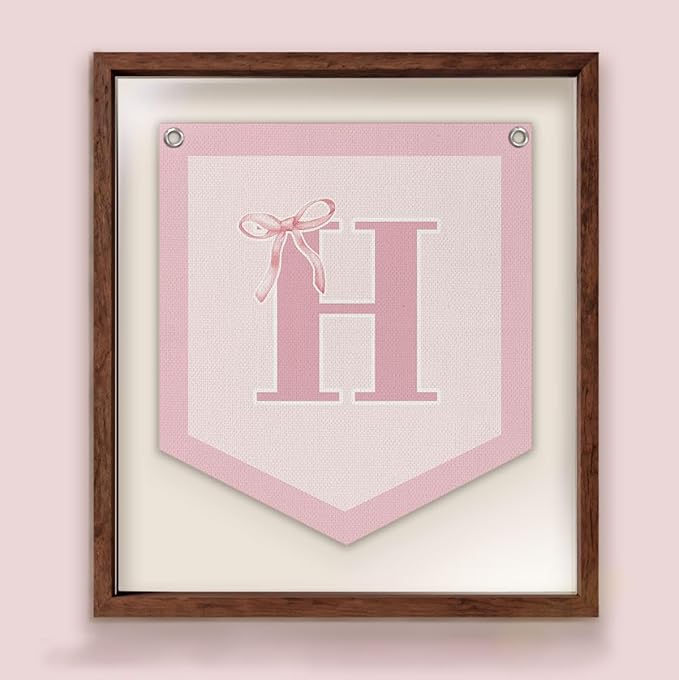 Lacama Initial Personalized Preppy Banner, Baby Shower Decor Girl Nursery Decor, Coquette Pink Bow Teen Girl Gifts, Vintage Room Toddler Room Bedroom Playroom Front Door Birthday Gift(H)