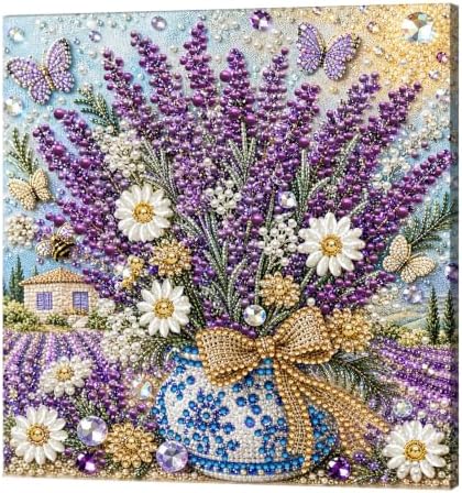 DIY Pearl Painting Kit for Adults, Lavender Flower Gem Art with Wood Frame, 20x20cm Pearl Diamond Craft, Floral Wall Decor Gift for Women, Beginners Relaxing Hobby Kit by Unknown