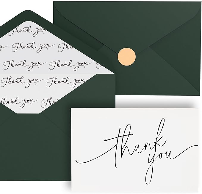 Goefun 144 Thank You Cards with Envelopes Bulk Pack 4×6 Green Blank Thank You Notes, Elegant Designs for Wedding, Baby Shower, Bridal Shower, Small Business, Graduation and Funeral