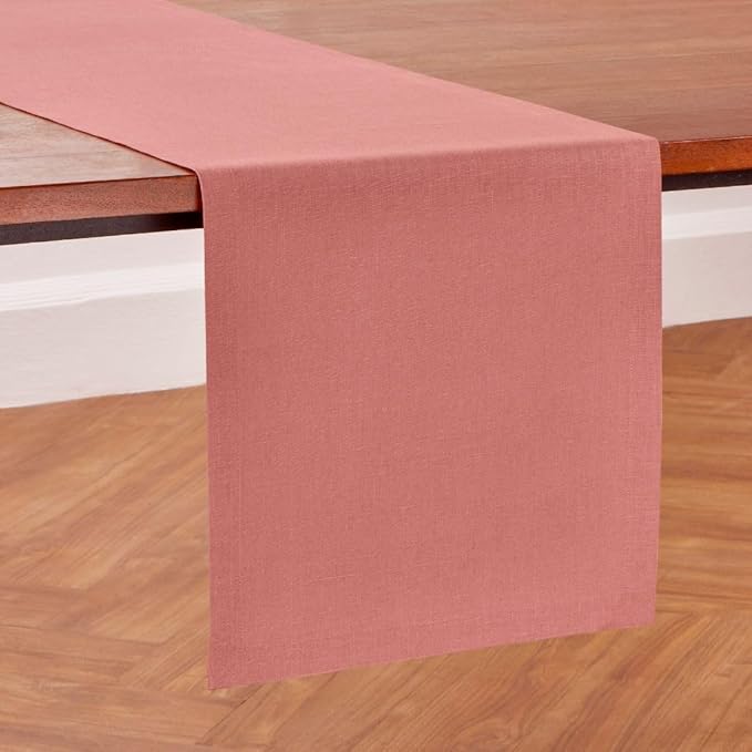 Solino Home Linen Table Runner 60 Inches - 100% Pure Linen Dusty Rose Table Runner 14 x 60 Inch Ideal for Dresser and Coffee Tables, Valentines, Spring, Easter - Diana Medium Weight