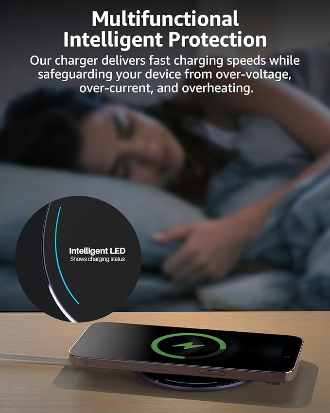 TOZO 2025 W1 New Anti-Slip Wireless Charger 15W Max Fast Wireless Charging Pad Compatible with iPhone 17/16/16 Plus/16 Pro Max /15/14/13/SE Series, Samsung Galaxy S25/S24/S23 Series, Navy Blue