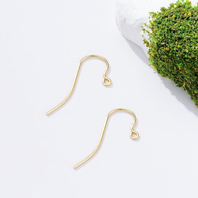 14K Real Gold Earring Hooks for Jewelry Making Fish Hooks 14K Yellow Gold Earring Findings for Earrings Jewelry Making(Style 2)
