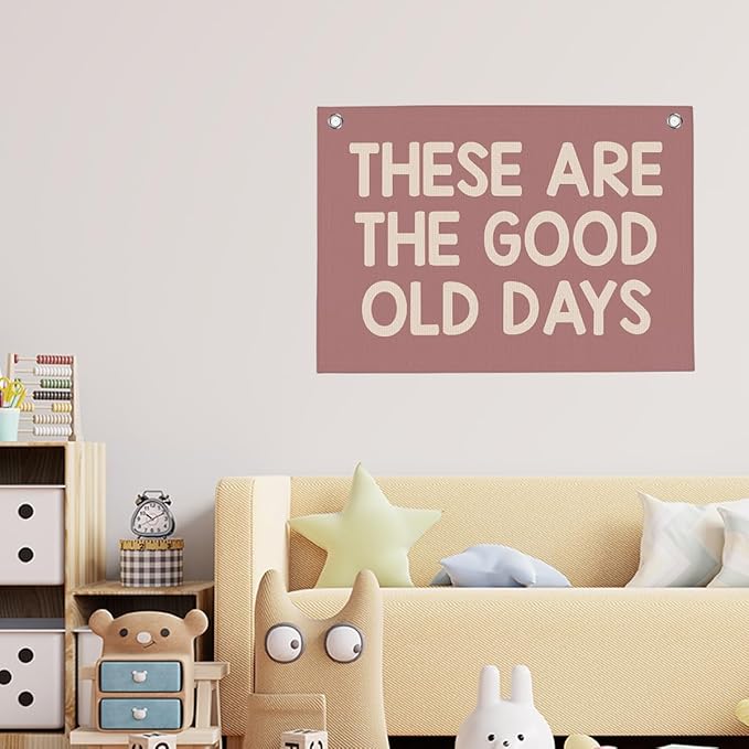 Pink These Are The Good Old Days Banner Vintage Banner Wall Decor Wall Hanging Boys Girl Play Bedroom Dorm Room Decor 22x28 Inch