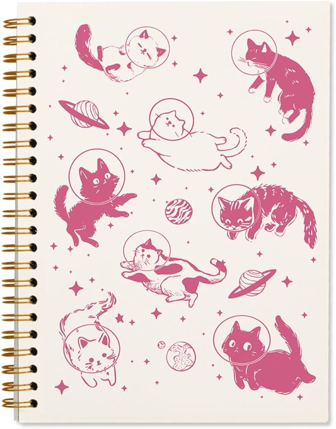 Cat Pink Spiral Notebook Journal, Women Cat Lovers Gifts, Aesthetic Journaling Notebook for Work Office School Supplies, Notebook for Note Taking, 5.5x8.3