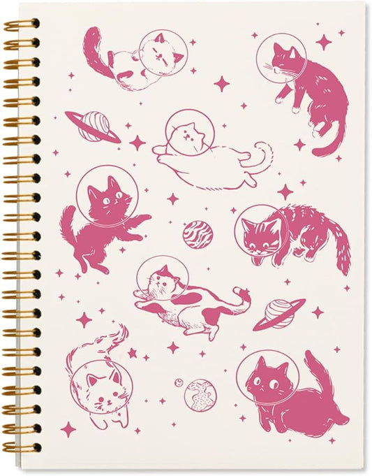 Cat Pink Spiral Notebook Journal, Women Cat Lovers Gifts, Aesthetic Journaling Notebook for Work Office School Supplies, Notebook for Note Taking, 5.5x8.3