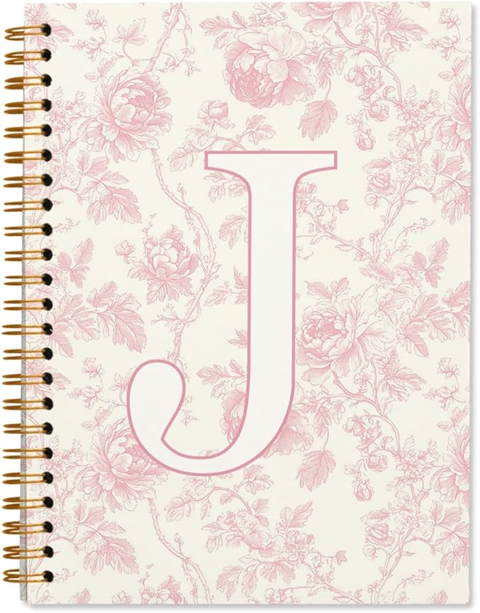 Pink Initial Notebook Embroidered J, Teacher Journal,Aesthetic Notebook, Monogrammed Personalized Stationery Gifts for Women,Preppy School Supplies for Girls 5.5x8.3