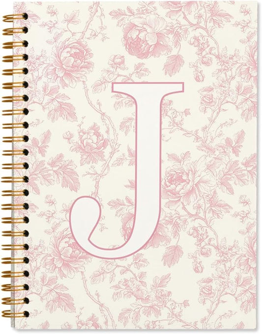 Pink Initial Notebook Embroidered J, Teacher Journal,Aesthetic Notebook, Monogrammed Personalized Stationery Gifts for Women,Preppy School Supplies for Girls 5.5x8.3