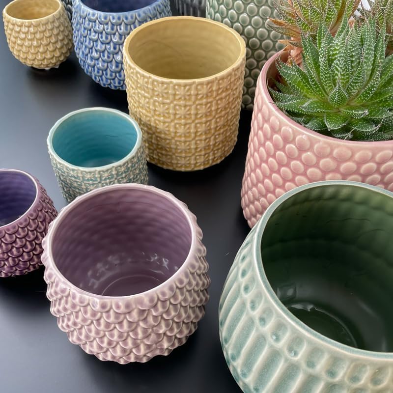 Nordring Stoneware Flower Pot – 6’’ Mauve Planter with Polka Dots – Modern Ceramic Pot with Crackle Glaze – No Drainage Holes – Holds 5’’ Indoor Plant - Image 5