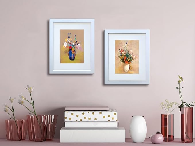 8x10 Picture Frame Set of 2 Made of Solid Wood Photo Frame with Real Glass for Pictures 5x7 with Mat or 8x10 Without Mat, Wall Mount or Tabletop Gallery Photo Frames in White
