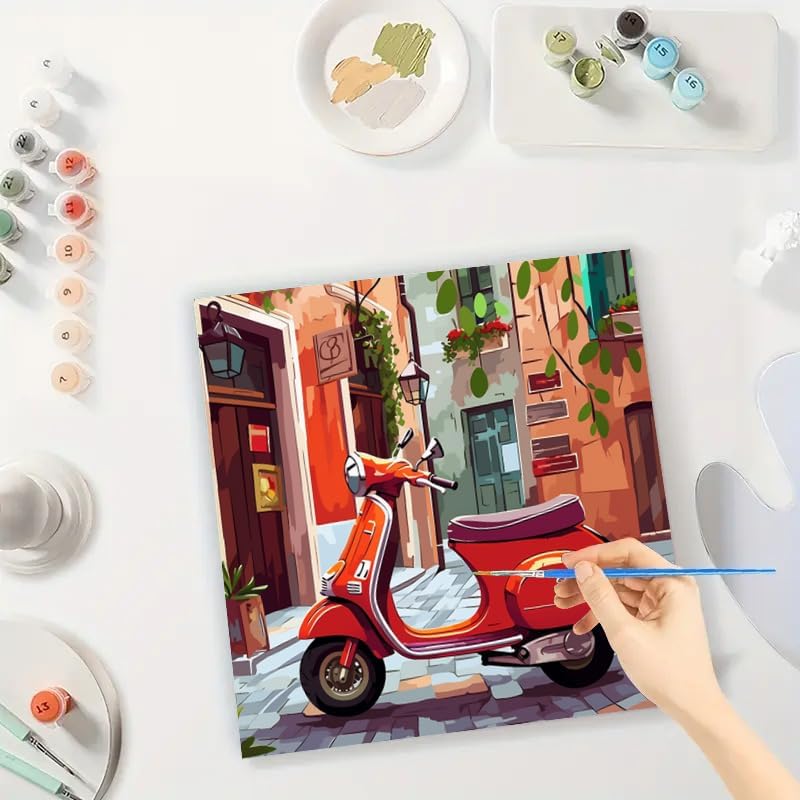 TAOPAOLAB Italian Street Digital Painting Kit for Adults - DIY Red Scooter Scene Oil Painting on Canvas 7.87x7.87In, Framed Acrylic Paint Kit, Good for Beginners, Home Decor or Gift Artwork - Image 3