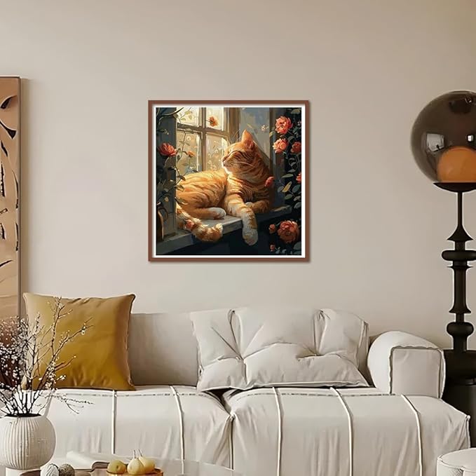Kulvci Sleeping Cat Diamond Painting Kits for Adults, Diamond Art Kits for Beginners, 5D DIY Full Drill Gem Craft for Home Decor Gift 12x12inch