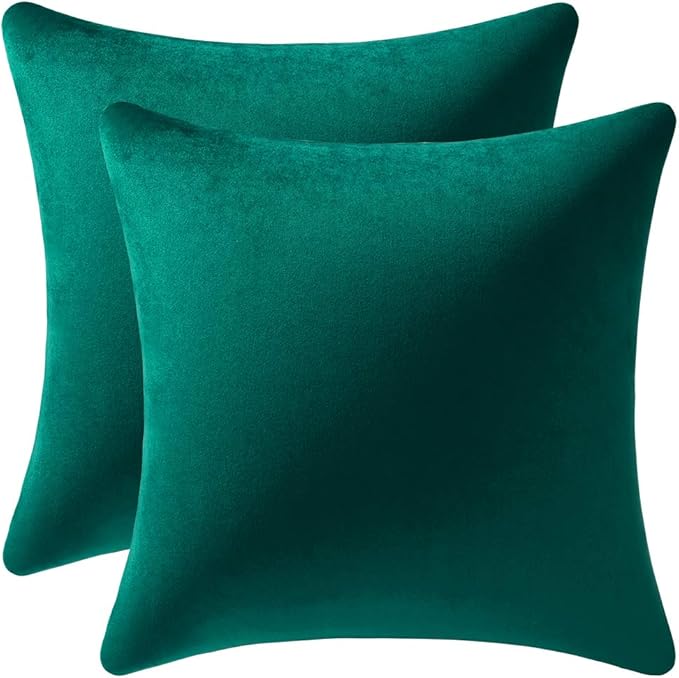 Decorative Pillow Covers 22x22 Green Christmas: 2 Pack Cozy Soft Velvet Square Throw Pillow Cases for Farmhouse Home Decor