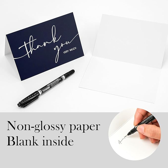 NESCCI 100 PCS Thank You Cards With Envelopes and Stickers，Classy 4x6 Blank Thank You Cards,Thank YouNotes for Wedding, Small Business, Baby & Bridal Shower (Navy Blue)
