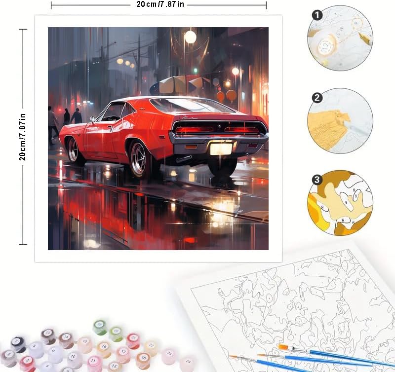 TAOPAOLAB Classic Muscle Car Digital Painting Kit for Adults - DIY Retro Vehicle Oil Painting on Canvas 7.87x7.87In, Framed Acrylic Paint Kit, Good for Beginners, Home Decor or Gift Artwork - Image 2