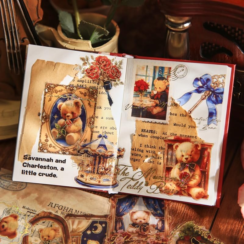 Alideco 120pcs Scrapbook Stickers Vintage Cute Bear's Romantic Cottage Scrapbooking Junk Journal Crafts Embelishment Decoration Stickers (xiaoxionglangmanwu) - Image 3