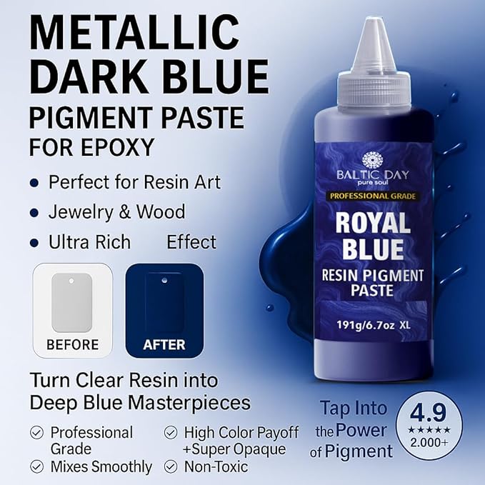 Royal Blue Epoxy Resin Pigment Paste XL (191g/6.7oz) – Opaque Epoxy Dye & High Concentration Coloring Paste, Mica Powder Alternative for Resin Art, Jewelry, Tumblers, River Tables & Crafts