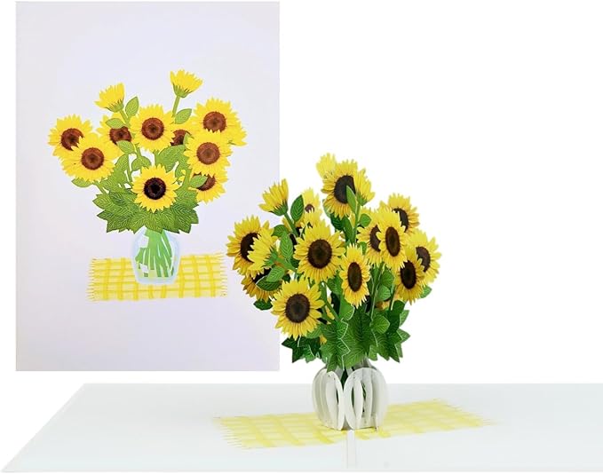 iGifts And Cards Sunflower Bouquet in Vase 3D Pop-Up Card – Positivity, Encouragement, Get Well Gift – Cheerful Handmade Surprise for Birthday, Spiritual Awakening, or Miss You – 5x7 Floral Greeting