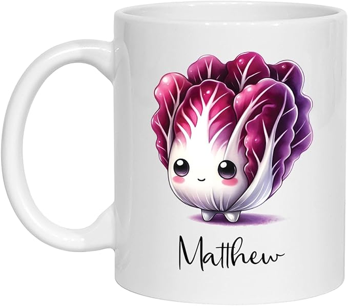 Radicchio Lover Coffee Mug, Personalized Radicchio Vegetable Mug Gifts For Son Daughter, Radicchio Cup, Custom Choose Name Radicchio Ceramic Mug, Vegetable Gift, Vegan White Tea Cup 11oz 15oz