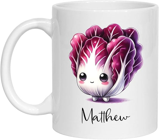 Radicchio Lover Coffee Mug, Personalized Radicchio Vegetable Mug Gifts For Son Daughter, Radicchio Cup, Custom Choose Name Radicchio Ceramic Mug, Vegetable Gift, Vegan White Tea Cup 11oz 15oz