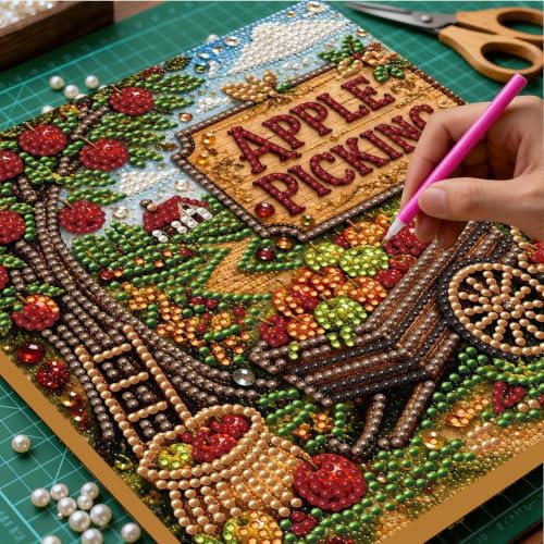DIY Pearl Painting Kit for Adults, Fruit Picking Fall Art with Wood Frame, 20x20cm Self-Adhesive Pearl Diamond Craft, Autumn Wall Decor Gift for Women, Beginners Relaxing Hobby Kit - Image 2