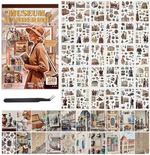 Vintage washi Stickers, Pre-Cut Ephemera Sticker Book for Journaling with 500 Scrapbook Stickers and 20 Scrapbook Papers, Aesthetic Junk Journal Supplies for Adults DIY Art Paper Crafts Collage by Ahmagen