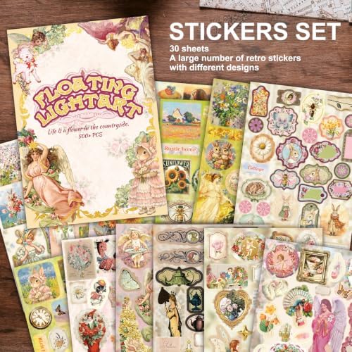 Cottagecore Vintage Floral Sticker Book 30 Sheets 500pcs Scrapbook Ephemera - Image 2
