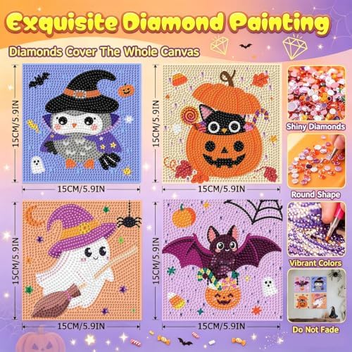 4 Pack Halloween Diamond Art Kits for Kids Ages 4-8-10-12 Gem Art for Kids - Image 3