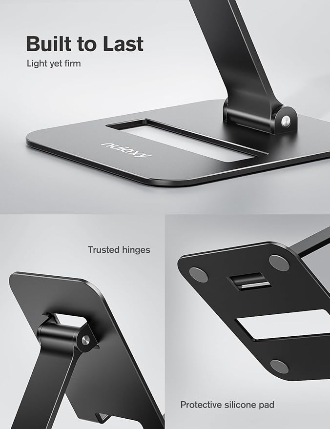 Nulaxy 2 Pack Dual Folding Cell Phone Stand, Fully Adjustable Phone Holder for Desk, Compatible with Phone 16 15 14 13 12 11, Nintendo Switch, All Phones, Black & Silver