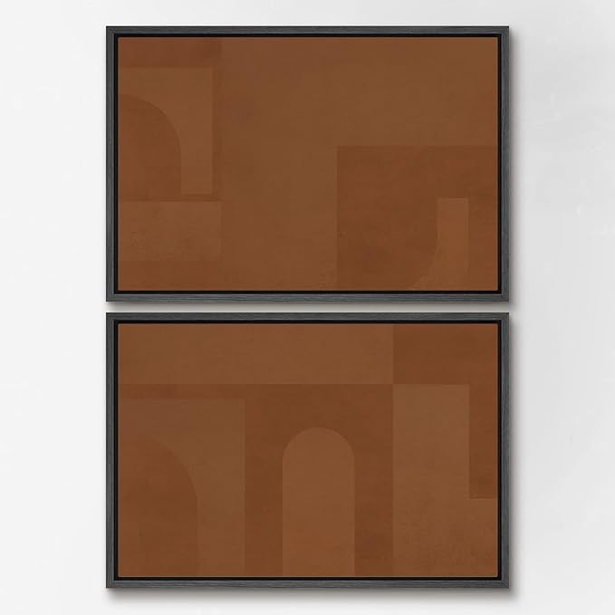 SIGNWIN Framed Canvas Print Wall Art Set Mid-Century Brown Polygon Landscape Abstract Shapes Digital Art Modern Art Decorative Minimalism Vintage for Living Room, Bedroom, Office - 16"x24"x2 Black