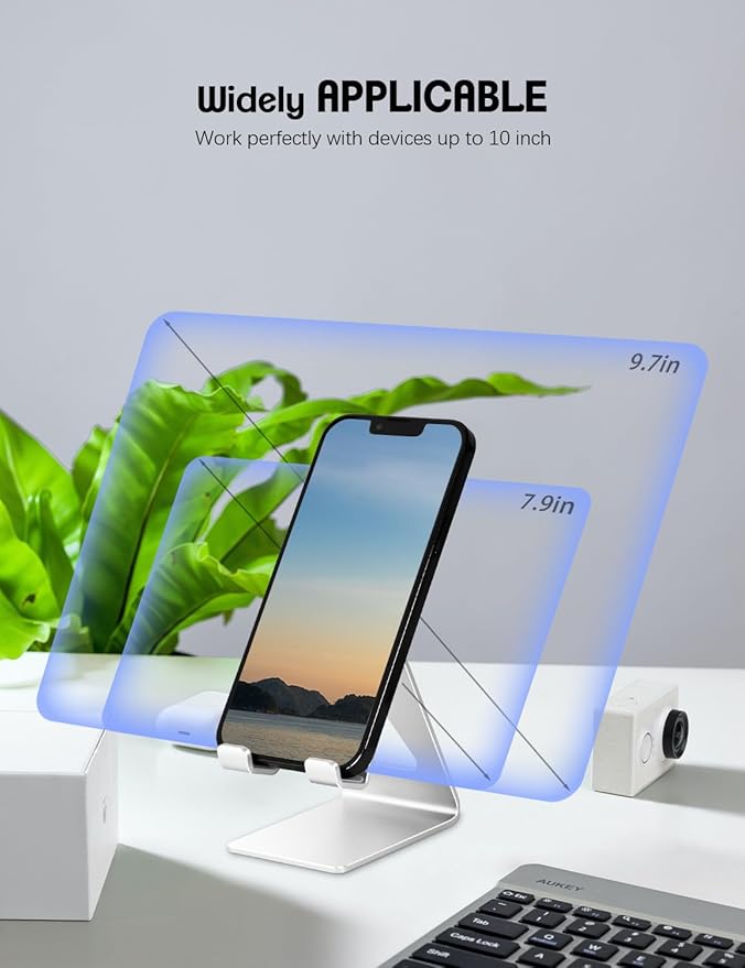 Cell Phone Stand for Desk, Desktop Phone Holder, Aluminum Mobile Phone Stand for iPhone 15 14 13 12 pro Mini 11 X Xr Xs max 8 7 6 6s Plus Samsung Galaxy S21 Ultra All Smart Phones,Silver