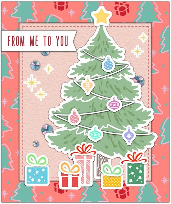 Box Christmas Tree Stamps and Cutting Dies for Card Making DIY Transparent Silicone Clear Stamp and Metal Die Cuts Sets for Scrapbooking Paper Greeting Cards Decor Seals Craft Supplies