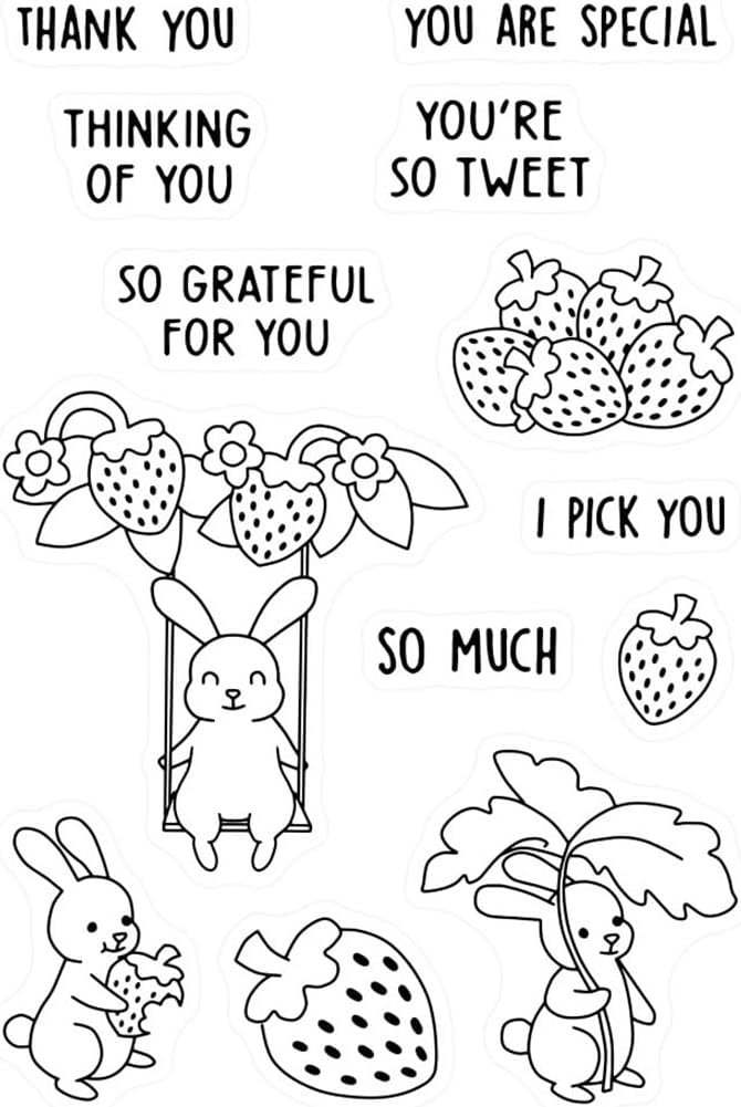 Strawberry Leaf Rabbit Stamps and Cutting Dies for Card Making DIY Transparent Silicone Clear Stamp and Metal Die Cuts Sets for Scrapbooking Paper Greeting Cards Decor Seals Craft Supplies