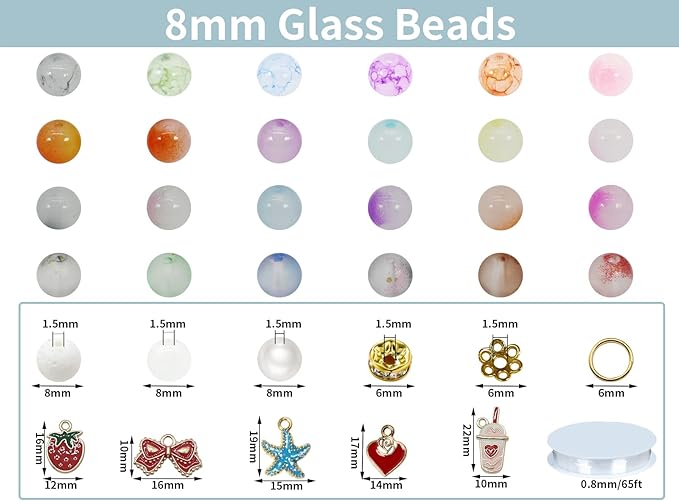 PAMIR TONG 1000PCS 8mm Glass Kit Set Round Beads Bulk,Imitative Jade Beads Kit, Bracelet Space Loose Beads for Jewelry Making Earring, Necklaces, DIY Crafts & Gifts #354