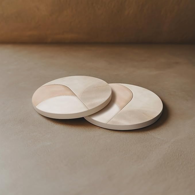 VEYRO Ceramic Coasters Set of 4 – Absorbent Stone Drink Coasters with Holder, Non-Slip Cork Backing, Modern Marble Look Coasters for Coffee Table, Desk & Home Decor